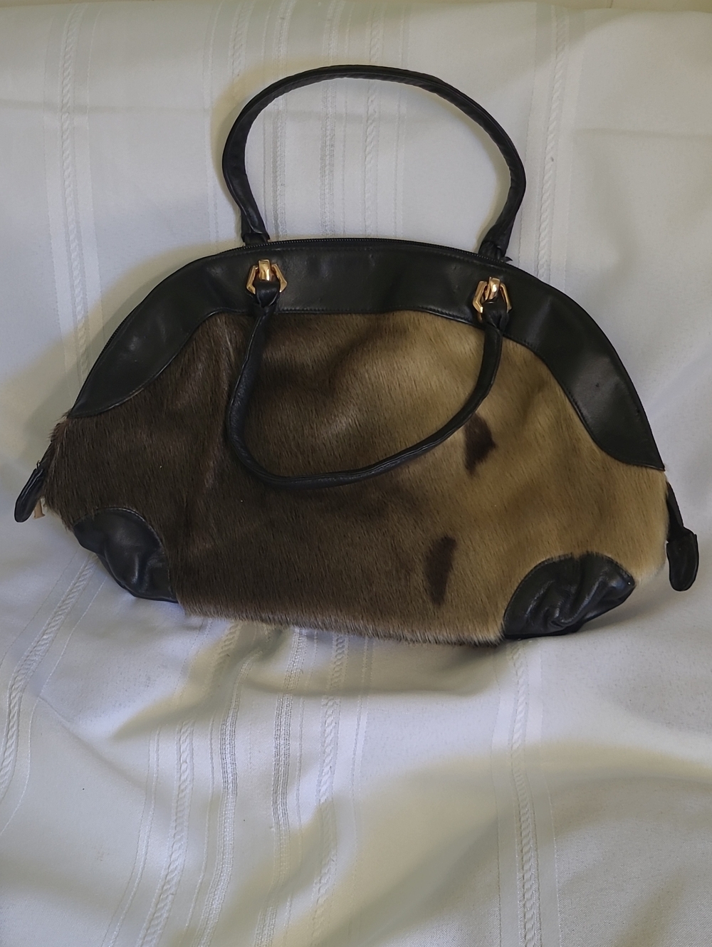 Genuine Seal Skin & Leather Vintage Satchel Handbag - Made In Canada